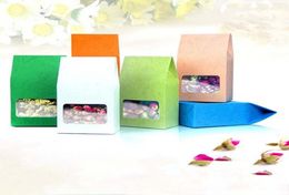 8x155x5cm 50pcs Reclose Stand Colorful Kraft Bags with Clear window Color kraft Paper Packaging Tea Gifts Candy Wedding Box7799487