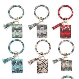 Key Rings Card Bag Bracelet Keychain Wristlet Jewelry Snake Pu Leather Tassel Coin Purse Bangle Car Keys Holder Fashion Round Keyring Dhbxo