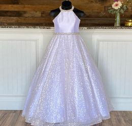 Little Miss Pageant Dress for Teens Juniors Toddlers 2021 Sequins White Long Kids Gown Formal Party Beading Halter Neckline rosie 9127776