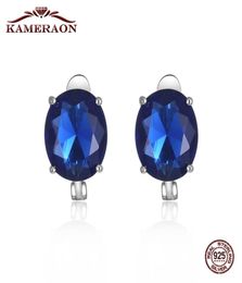 Kameraon Gemstone Sapphire Clip Brincos Women039s Moda Kpop Prata 925 Jóias BlueWhite Lab Diamond Wedding Elegan earrin5499180