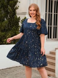 Dresses Casual Dresses for Women Square Collar Short Sleeve Sparkly Daily A Line Event Party Dinner Gowns Prom Evening Plus Size Outfits