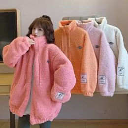Fur Plus Size Candy Colour Long Fluffy Womens Faux Lamb's Wool Loose Zipper Section Coat Japanese Winter Padded Top Womens