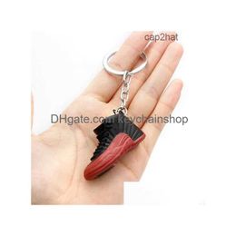 Keychains & Lanyards Fashion Creative Mini 3D Basketball Shoes Keychains Stereoscopic Model Sneakers Enthusiast Souvenirs Keyring Car Dhses