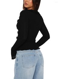 Women's Blouses Women S Y2K Ruffle Cardigans Long Sleeve Button Down Crop Tops Elegant V-Neck Mesh Sheer Blouse Shirt For Night Out
