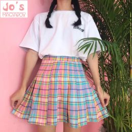 skirt Jo's Magia Box Y2k Rainbow Plaid Pleated Woman Mini Skirt Harajuku Fairy Grunge Aesthetic Highwaisted Party Club Women's Skirts