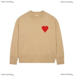 Amirs Unisex Designer Ami Sweater Men Fashion Amis Paris Heart Pattern Round Neck Knitwear Sweatshirts Luxury Brand Lover Small Red 932