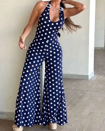 Suits Polka Dot Print Halter Wide Leg Backless Jumpsuit Romper 2023 One Piece Women Sexy Loose Long Pants Overalls Y2k Beach Vacation