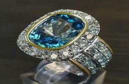 Wedding Rings Huitan Brilliant Sky Blue CZ Women Two Tone Bridal Evening Party Accessories Lady Ring Statement Jewelry Whole2989689