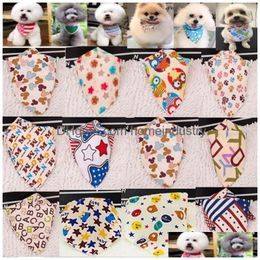 Dog Collars & Leashes 100Pcs/Lot Wholesale New Arrival Mix 60 Colours Dog Puppy Pet Bandana Collar Cotton Bandanas Tie Grooming Product Dhyzu