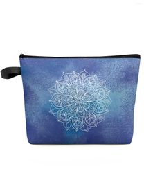 Cosmetic Bags Blue Mandala Makeup Bag Pouch Travel Essentials Lady Women Toilet Organiser Kids Storage Pencil Case