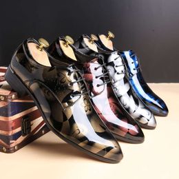 Mens Leather Dress Shoes British Printing Navy Bule Black Brow Oxfords Flat Office Party Wedding Round Toe Outdoor GAI usonline