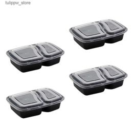 Bento Boxes Disposable Meal Prep Containers 2-compartment Food Storage Box Microwave Safe Lunch Boxes (Black with Lid) L240307