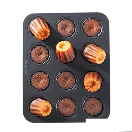 Candles Carbon Steel 12 Cavity Non-Stick Cannele Bordelais Fluted Mod Pudding Mould Cupcake Muffin Baking Pan Kitchen Drop Delivery Dht1C