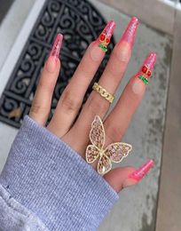 New Simple Full Rhinestone Butterfly Ring Vintage Pink Gold Finger Adjustable Ring for Women Fashion Jewellery Wedding Gifts Q07087891590