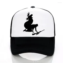 Ball Caps Moose Hunting Baseball Cap Funny Print Cartoon Hat Summer Outdoor Sports Mesh Breathable Men Snapback Hats