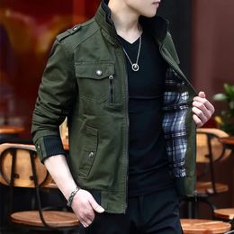 Spring Autumn Mens Jacket Korean Fashion Stand-up Collar Thick Denim Cargo Pants Pure Cotton Coat Top Clothes 240304