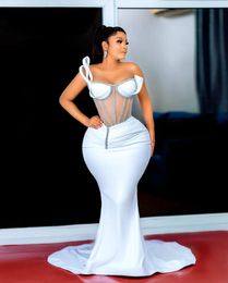 White Mermaid Prom Dresses Aso Ebi Style See Through Evening Gowns Sweetheart African Formal Party Dress Robe De Soiree