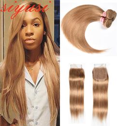 Straight Blonde Hair Brazilian Human Hair Bundles With Lace Closure 27 Honey Blonde Brazilian Virgin Hair With Lace Closure3959558