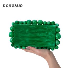 Women Acrylic Box Evening Clutch Bags For Wedding Party Luxury Gold green Foil Beads Purses And Handbags Designer High Quality 240307