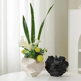 Ceramic Vase Irregular Folds Curve Petal Shape Flower Arrangement Accessories Terrarium Flowerpot Home Decoration 240306