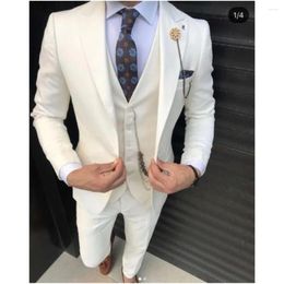 Men's Suits Ivory Tuxedos Men Formal Business Mens Wedding Arrival Tuxedo Costumes De Pour Hommes (Jacket Pants Tie Vest)