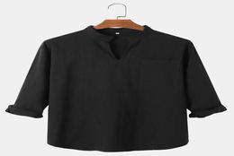Retro Men Long T Shirt Solid Colour V Neck Streetwear Long Sleeve Camiseta Casual Tshirts Indian Clothes S3XL 2205265593999