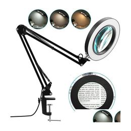 Magnifying Glasses Lamp Glass With Light And Stand Adjustable Swivel Arm Led Magnifier Desktop Drop Delivery Dh3S4