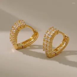 Hoop Earrings Elegant Zircon Heart Small 18k Gold Plated V Shaped Women Ear Ring Luxury Temperament Earring Jewellery For OL Lady