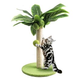 Cat Scratching Post For Kitten Cute Green Leaves Cat Scratching Posts with Sisal Rope Indoor Cats Posts Cat Tree Pet Products 240304