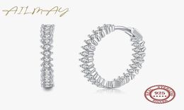 Hoop Huggie Ailmay Top Quality Real 925 Sterling Silver Fashion Luxury Full Of CZ Earrings For Women Classic Romantic Wedding Jewe6312396