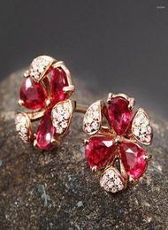 Stud Earrings Rose Gold Colour Red Crystal Ruby Gemstones Zircon Diamonds For Women Jewellery Bijoux Fashion Brincos Accessories4457891