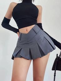 Skirts Pleated Y2k Mini Skirt Women Fashion 2024 Sexy V Waist Design Solid High Slim A Line Micro Korean Str
