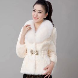 Jackets New Autumn Winter Coat Women's Clothing Imitation Mink Fur Jacket Fashion Coat Slim Fox Fur Collar Women Coats