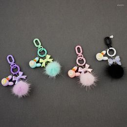 Keychains Handmade Bowknot Plush Ball Charm Lovely Ornament Women Car Keyring Backpack Handbag Pendant Keys Holder