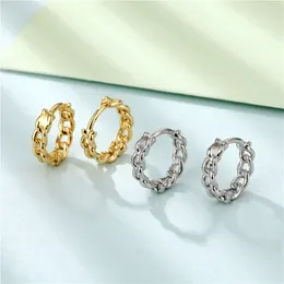 Hoop Earrings Women's Minimalist Twist Chain Tiny Copper Hollow Design Golden/White Small Huggie Piercing Earring Gifts