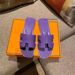 Summer Leather New Fashion Word Designer Bottom Womens Sandals Outwear Slipper Size One Oranss Versatile Genuine Lady Flat H-mop 2024 8K2J