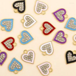 Charms 12Pcs Gold-plated Enamel Heart Love Pendants Jewelry Making Supplies Zircon Earring Necklace Diy Craft Accessories