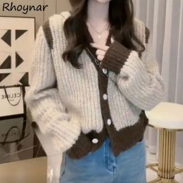 Cardigans Panelled Cardigans Women Vintage Knitted Vneck Fashion Soft Comfortable Korean Style Casual Literary Female Simple Allmatch