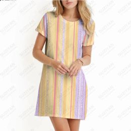 Dress Fashion New Spring/Summer Women's Dress Branch Fragmented Flowers Print Beach Dress Round Neck Short Sleeve Casual Aline Dress