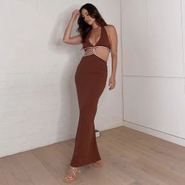 Dress Sexy Cut Out Long Dress Halter Neck Sleeveless Female Summer Backless Maxi Dress