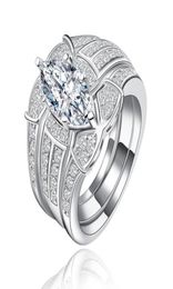 Wedding Rings 3pc Ring Set Women Silver Plated Lady Fashion Fine Jewellery Factory White Luxury Cz Jewellery Bridal3057770