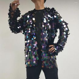 Stage Wear Shiny Sequin Mesh Coat Male Women Performance Costume Club Party Show Sequined Overcoat Rave Outfit Hip Hop Dance Clothes