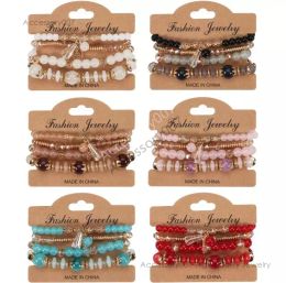 designer jewelry bracelet4pcs set Bohemian Designer Stackable Bead Bracelets for Women Multilayered Bracelet Pendant Charm colours tassel Stretch Bangles