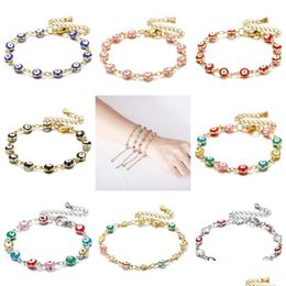 Beaded Colorf Evil Eye Beaded Strands Chain Bracelet For Women Classic Stainless Steel Wrap Bangle Female Fashion Jewelry Gift Drop D Dh62U