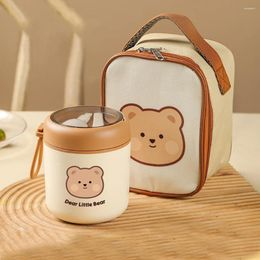 Dinnerware Stainless Steel Lunch Bento Box Cute Bear Leakproof Container Thermal Cup For Office Outdoors Or Cold