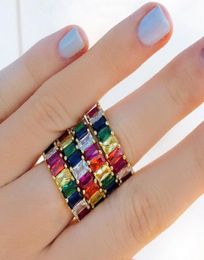 BRAND 925 SILVER PAVE Radiant cut FULL Multicolor Gemstone Ring for Women ETERNITY BAND ENGAGEMENT WEDDING Rings finger size 5103138029