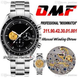 OMF Moonwatch Apollo XI 40th Anniversar Manual Winding Chronograph Mens Watch Black Dial Stainless Steel Bracelet Edition Pur254M