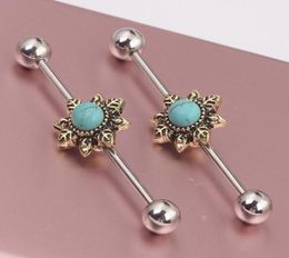 Flower Bead Ear Industrial Barbell Scaffold Bar Barbell Piercing Cartilage Earring Body Jewellery 12pcs Ear BAR1272206