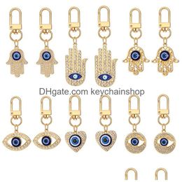 Keychains & Lanyards Blue Evil Eye Heart Palm Shape Gold Keychain Key Rings Crystal Pendant Keyring Charms Gift Drop Delivery Fashion Dhxkp