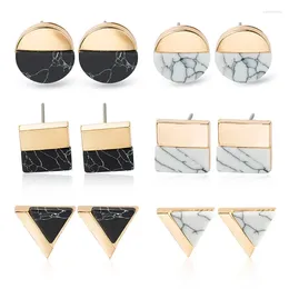 Stud Earrings Vintage Natural Stone Earring Round Triangle Square Half-Edge For Women&Girl Fashion Jewellery Wholesale